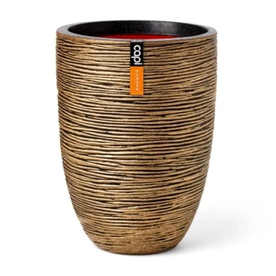 Image of CAPI EUROPE Vase elegant low Rib NL 34x46 Gold Opening Ø27 Pot for indoor and outdoor use Shatterproof 100% recyclable KBGR782