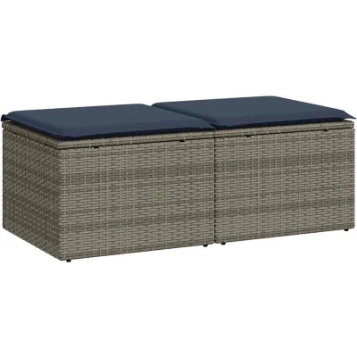 Image of vidaXL 2 Piece Garden Sofa Set with Cushions Grey Poly Rattan Acacia
