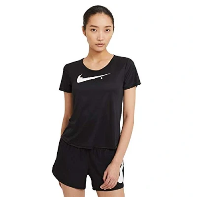 Image of NIKE Women&#039;s Swoosh Run T Shirt, Black/Reflective Silv, S UK