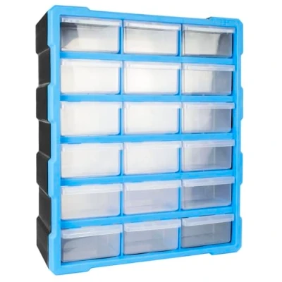 Image of TekBox DIY Tool Bits Storage Organiser Unit Workshop Parts Craft Box Cabinet (18 Large Drawers)