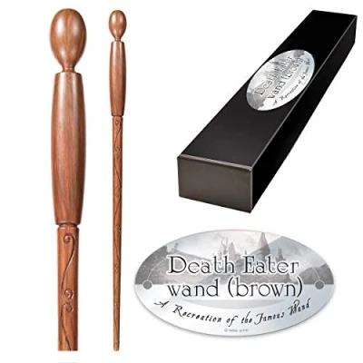 Image of The Noble Collection Death Eater Brown Character Wand 15in (38cm) Wizarding World With Name Tag Harry Potter Film Set Movie Props Wands