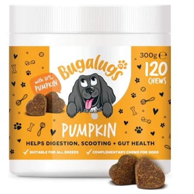 Image of Bugalugs dog chews with Pumpkin Powder for dogs Natural treats Puree. Grain free rich in Prebiotics &amp; Fibre helps Digestion, Scooting + Gut Health 120