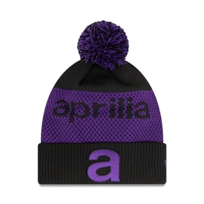 Image of New Era Aprilia Racing Wordmark Pom Cuff Beanie Adults Unisex Black/Purple Stretch Official Merchandise