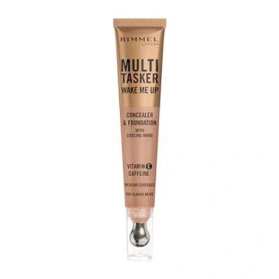 Image of Rimmel Multi Tasker Wake Me Up Foundation &amp; Concealer, 055 Classic Beige, Depuffs Brightens Dark Circles, Metallic Cooling Applicator, Caffeine Victamin C, 2% Niacinamide, Vegan, Cruelty free