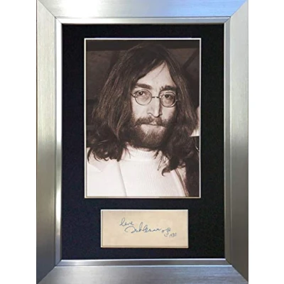 Image of JOHN LENNON Beatles Signed Autograph Mounted Photo Reproduction PRINT A4 Rare (297 x 210mm) #254 (Silver Frame)