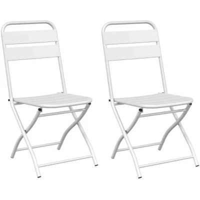 Image of vidaXL Folding Garden Chairs 2 pcs White Steel