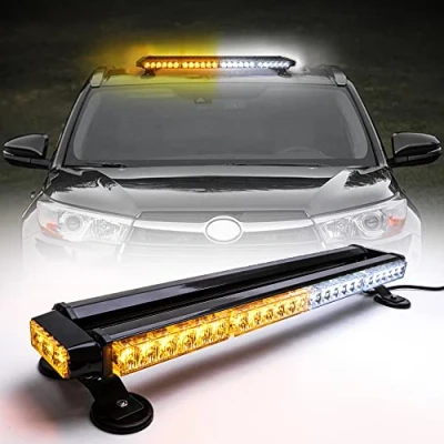 Image of ROUTEKING Strobe Flashing Light Bar 26.5&quot; 54 LED Double Side High Intensity Automotive Warning Beacon, 12 24V Emergency Lights with Magnetic Base, for Vehicles Car Truck Roof (Amber/White)