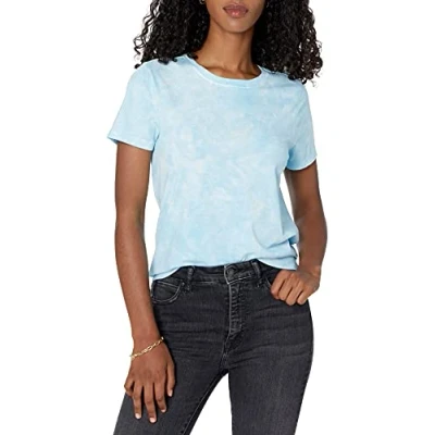 Image of The Drop Women&#039;s Courtney Short Sleeve Tiny Crewneck Jersey T Shirt, Sky Blue Tie Dye, XXS