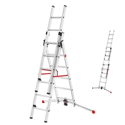 Image of Hailo 9306 507 Profilot 2018 Aluminium Combination Ladder, Silver