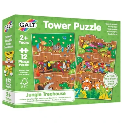Image of Galt Tower Puzzle, Jungle Treehouse Jigsaw Puzzles for Kids Long 12 Pc Puzzle Fun &amp; Cute Animal Attach in Any Order, Chunky Piece Little Hands 18 x 108cm Age 2 Years +
