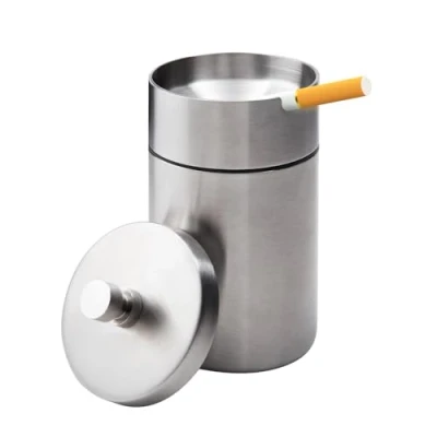 Image of Stainless Steel Auto Cigarette Ashtrays with Lid Car Ashtray Smell Proof Portable Smokeless Detachable Windproof Extinguished Butt Bucket Ash Tray for Cup Holder (Silver)