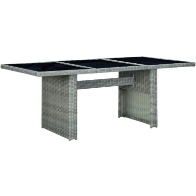 Image of vidaXL Garden Table Light Grey Poly Rattan and Tempered Glass