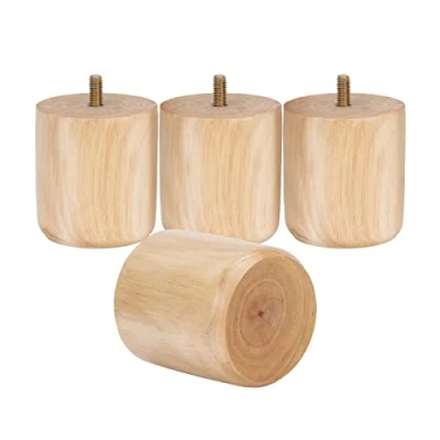 Image of Trintion 4Pcs Wooden Table Legs 65x70mm Furniture Sofa Replacement Solid Cylinder Feet with Hanger Bolts for