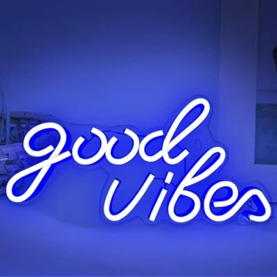 Image of Good Vibes Neon Sign, LED Light Signs for Wall Decor, Art Decoration Letter Sign Bedroom Decor,Birthday Party,Wedding,Valentines Day Gift (Good Blue),40 x 24CM