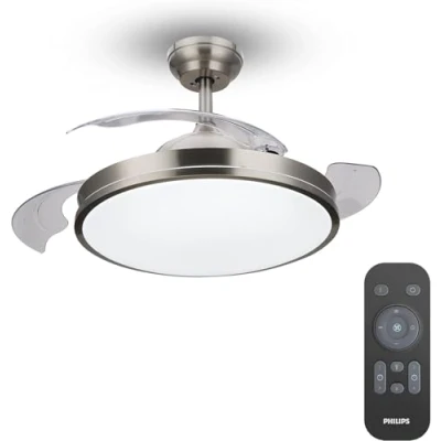 Image of PHILIPS LED Atlas 28W Ceiling Light with 35W Fan, Remote Included. [Cool White Nickel]. for Lighting, Livingroom and Bedroom.