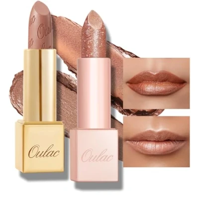 Image of Oulac Metallic Glitter Moisturising Lipstick Set Pink Shimmer Lipsticks for Women, Hydrating &amp; Smooth, Diamond Finish, Creamy Sparkling Formula, 10+PG06