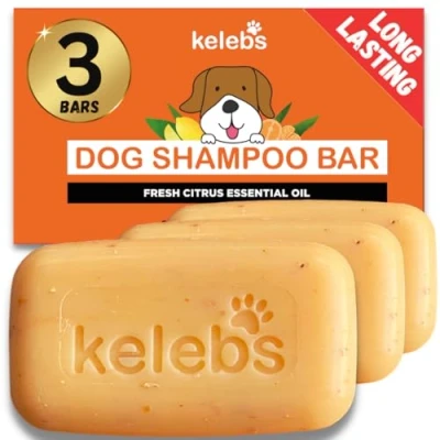 Image of Kelebs Dog Shampoo for Smelly Dogs Puppy Flea Baby fresh Bar Natural with Citrus Essential Oils Eco Friendly Zero Plastic Waste Vegan 3 Bars