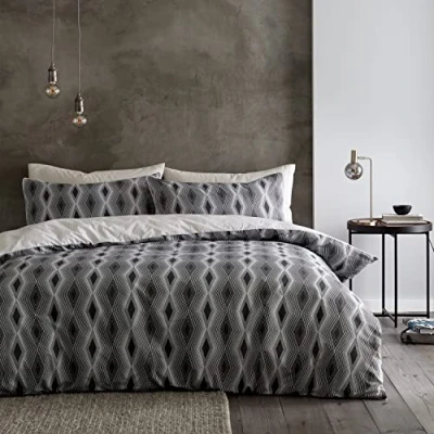 Image of Bianca Ziggurat Geo Cotton King Duvet Set Black/Natural