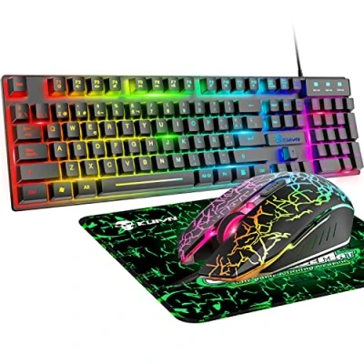 Image of Gaming Keyboard and Mouse Sets RGB Backlit Ergonomic Usb Mechanical Feel Light Up + 2400DPI 6 Buttons Optical Rainbow LED FREE Pads Compatible with PC Laptop