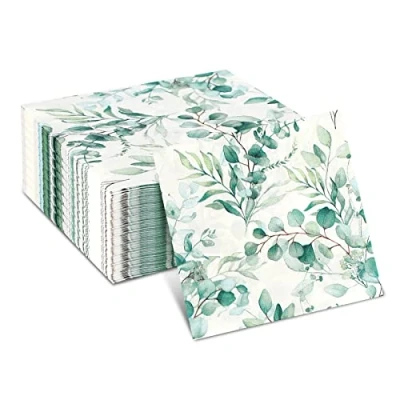 Image of Eucalyptus Napkins, 80 Pack 3 Ply Paper Napkins Disposable Leaf Green Leaves Guest Towels, Vintage for Garden Wedding Party