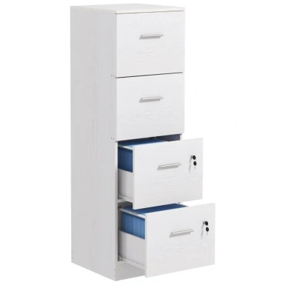 Image of HOMCOM File Cabinet with 4 Drawers for Home Office, Vertical Filing Lock, Adjustable Hanging Bar A4 and Letter Size, Ash Wood Effect
