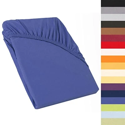 Image of Topper Fitted Sheet 180x200 200x200 cm Bedding Box Spring Beds Bed Jersey Cotton 160 g/m² Celin ATEX Perla 0004272 Royal Blue