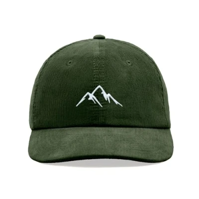 Image of Mountains Corduroy Baseball Cap Vintage Unisex Dad Hat Adjustable Hiking Dark Olive