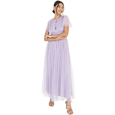 Image of Anaya with Love Ladies Midaxi Dress for Women High Waist Keyhole Short Flutter Sleeve Crew Neckline Wedding Guest Bridesmaids Prom Moody Lilac Size 28