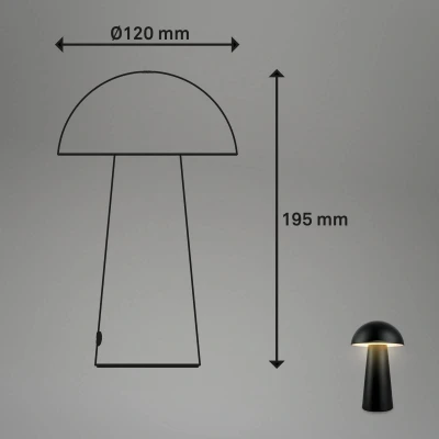 Image of BRILONER LED Mini Table lamp Wireless with Touch, dimmable in Steps, IP44, Bedside lamp, Reading Camping Battery Outdoor 12x19,5 cm (DxH), Black