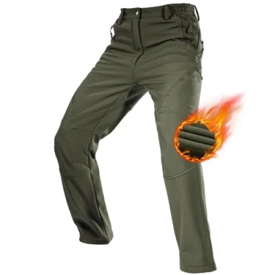 Image of FREE SOLDIER Waterproof Walking Trousers for Men Thermal Fleece Lined Softshell Overtrousers Hiking Winter Outdoor Tactical Hunting Pants(Army Green,34)
