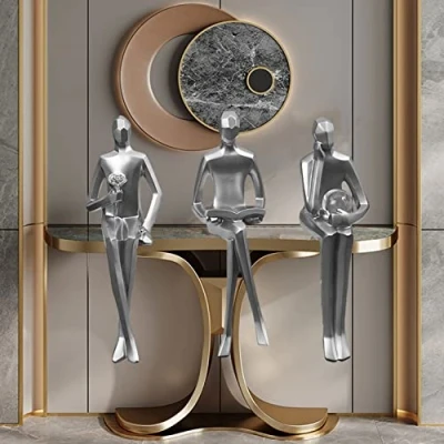 Image of 3Pcs Home decor Thinker Figures Modern Resin Sitting Sculpture Ornaments For Living Room office Bookshelf desk Abstract Art Action Statue Collectible Accents Gift (silver)