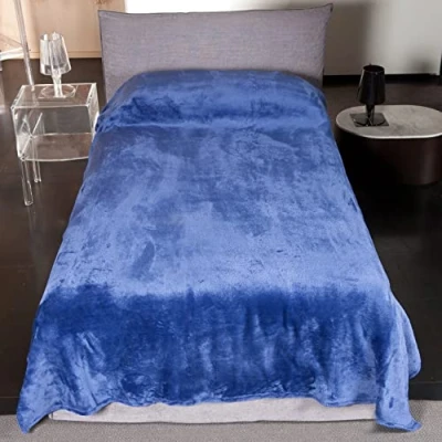 Image of Kanguru Fluffi Midnight Fleece Sofa Throw Blanket Fur Effect Fluffy Microfiber Solid Blankets for Bed and Couch Single, Blue, 130x230cm