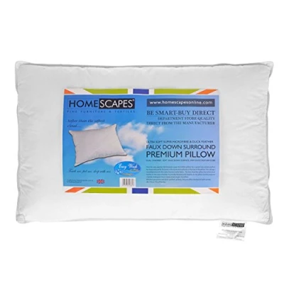 Image of HOMESCAPES Feather and Super Microfibre Surround Pillow Soft Faux Goose Down with Firm Core For Support Comfort 100% Cotton Case Anti Dust Mite Hypoallergenic