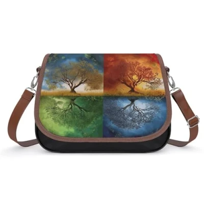Image of Leather Bag Four Season Tree of Life Soft Faux Handbag Shoulder Women&#039;s Wallets And Handbags Top Handle Satchels, Life, One Size