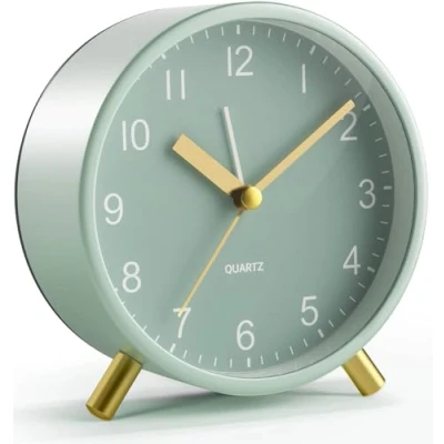 Image of YouJabz Analogue Alarm Clock, Super Silent Non Ticking with Night Light, Battery Operated, Fashionable Round Metal Clock for Office, Bedroom, Elderly, Adults, Children, School Gift (White)