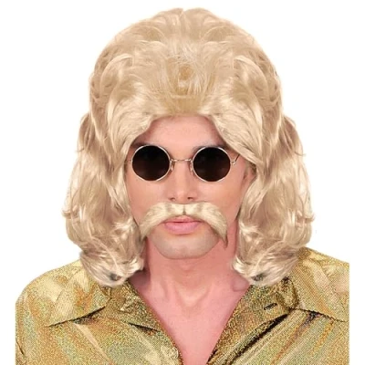Image of Mens 70s Man &amp; Moustache Blonde Wig for Hair Accessory Fancy Dress