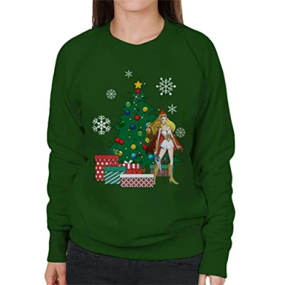 Image of She Ra Around The Christmas Tree Women&#039;s Sweatshirt Bottle Green
