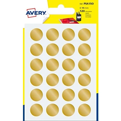 Image of Avery 120 Circle Stickers, 15mm Diameter, Gold Small Round Dot Adhesive Labels