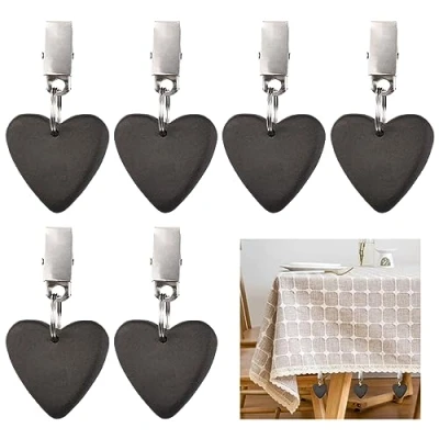 Image of MOROBOR Tablecloth Weights Clips, 6pcs Heart Shape With Stainless Steel Clips for Outdoor Picnic Family Dinner Table Decoration (Black)