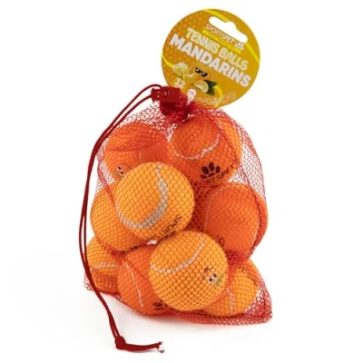 Image of SPORTSPET Tennis Dog Balls Mandarins Edition, Rubber Ball, Fun Fetch Toy for Dogs, Durable &amp; Safe Ball Play, Gifts Pack of 12 (64mm)