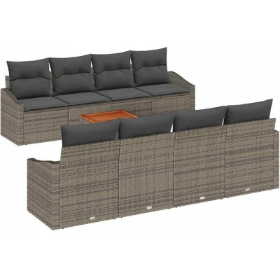 Image of vidaXL 7 Piece Garden Sofa Set with Cushions Grey Poly Rattan Acacia