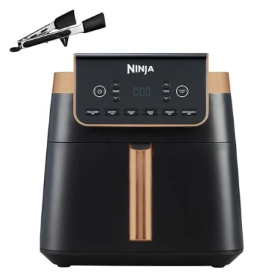 Image of Ninja Air Fryer MAX PRO, 6.2L, Uses No Oil, Large Square Single Drawer, Roast, Bake, Fry, Family Size, Non Stick, Dishwasher Safe Basket &amp; Crisper Plate, Silicone Tongs, Black Copper, AF180UKCP