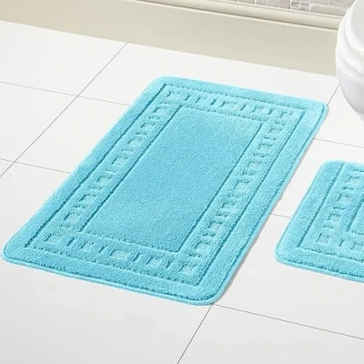 Image of Olivia Rocco Miami 2 Piece Bath Mat &amp; Pedestal Set, Non Slip Bathroom Set (Aqua)