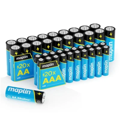 Image of Maplin 20x AA LR6 / AAA LR03 1.5V Alkaline Batteries (Triple A) 7 Year Shelf Life High Performance