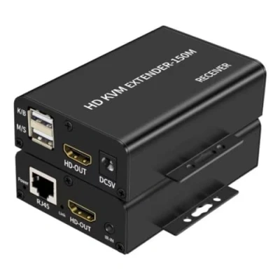 Image of 150M HDMI KVM Extender over Cat5e Cat6 1080P USB Transmit with Loop out Support Keyboard Mouse Extension
