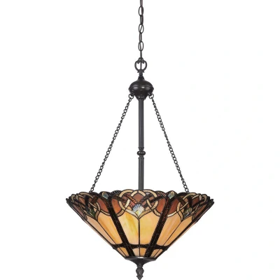 Image of Cambridge 3 Light Tiffany Ceiling Pendant Bronze Finish, E27