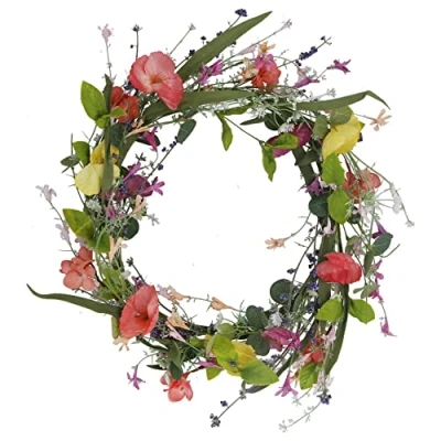 Image of Gisela Graham Poppy Inspired Decorative Spring Easter Wreath