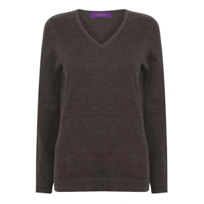 Image of Henbury Womens/Ladies 12 Gauge Fine Knit V Neck Jumper/Sweatshirt (L) (Grey Marl)