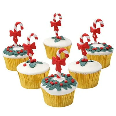 Image of Merry Christmas Cake topper stocking elfin Santa sign Moto snowman hessian candy cane reindeer Decorations yule log cupcake toppers (Candy cane)