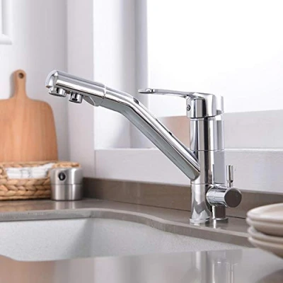 Image of 3 Way Kitchen Tap, Water Filter 360 Degree Swivel Spout Hot and Cold Brass Multifunctional Reverse Osmosis, Mixer Tap for Under Sink